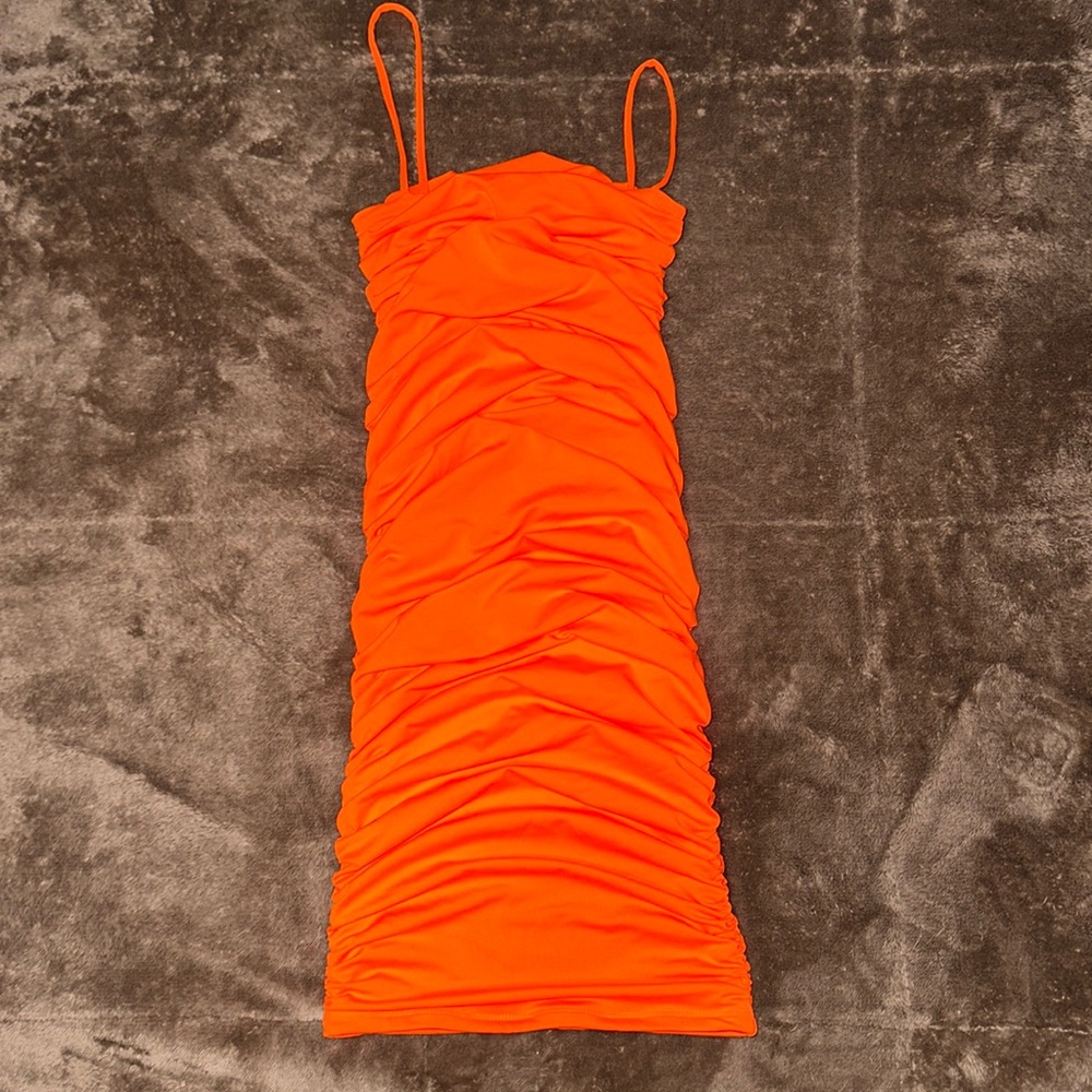 Oh Polly ruched sides neon dress